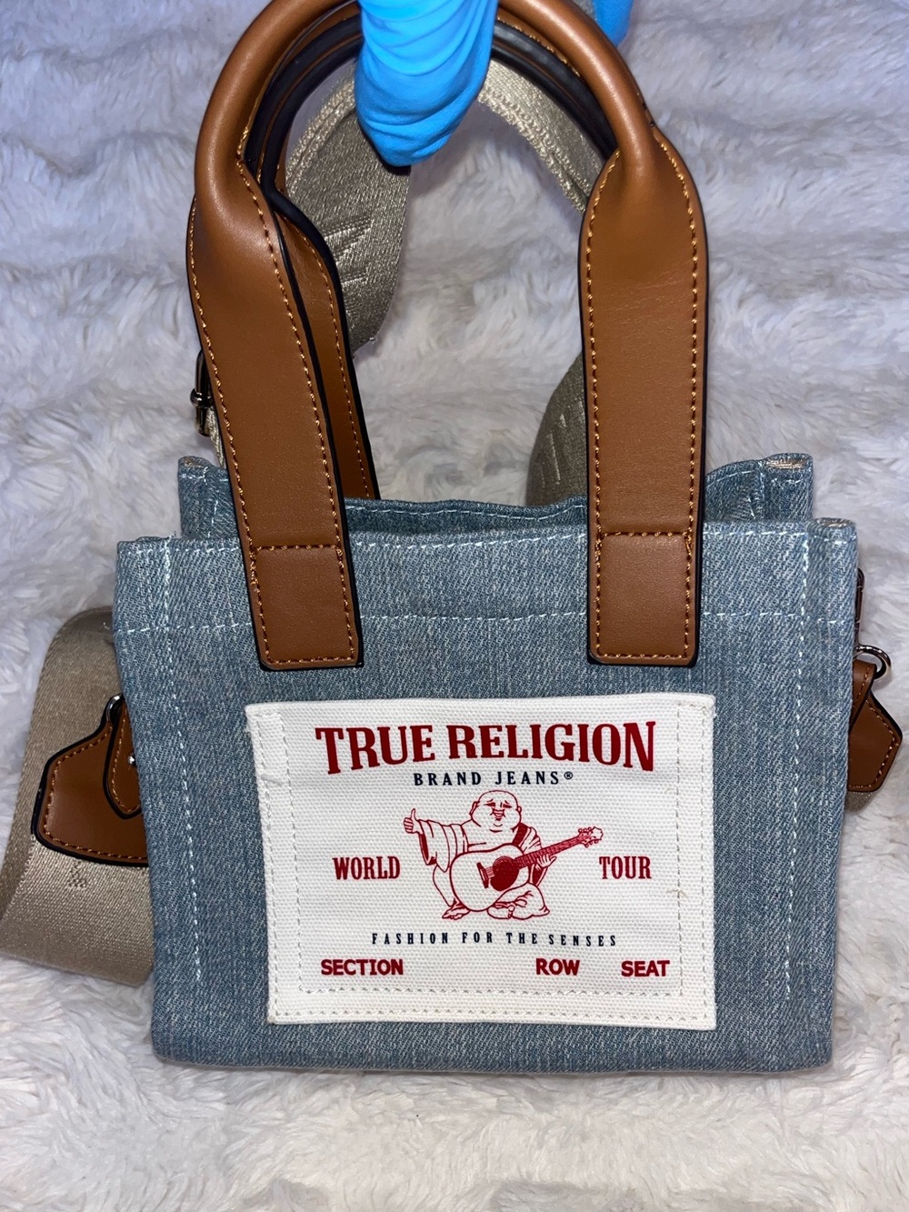 ✨ True Religion Buddha Mini Denim Logo Tote Bag Crossbody- Like New✨